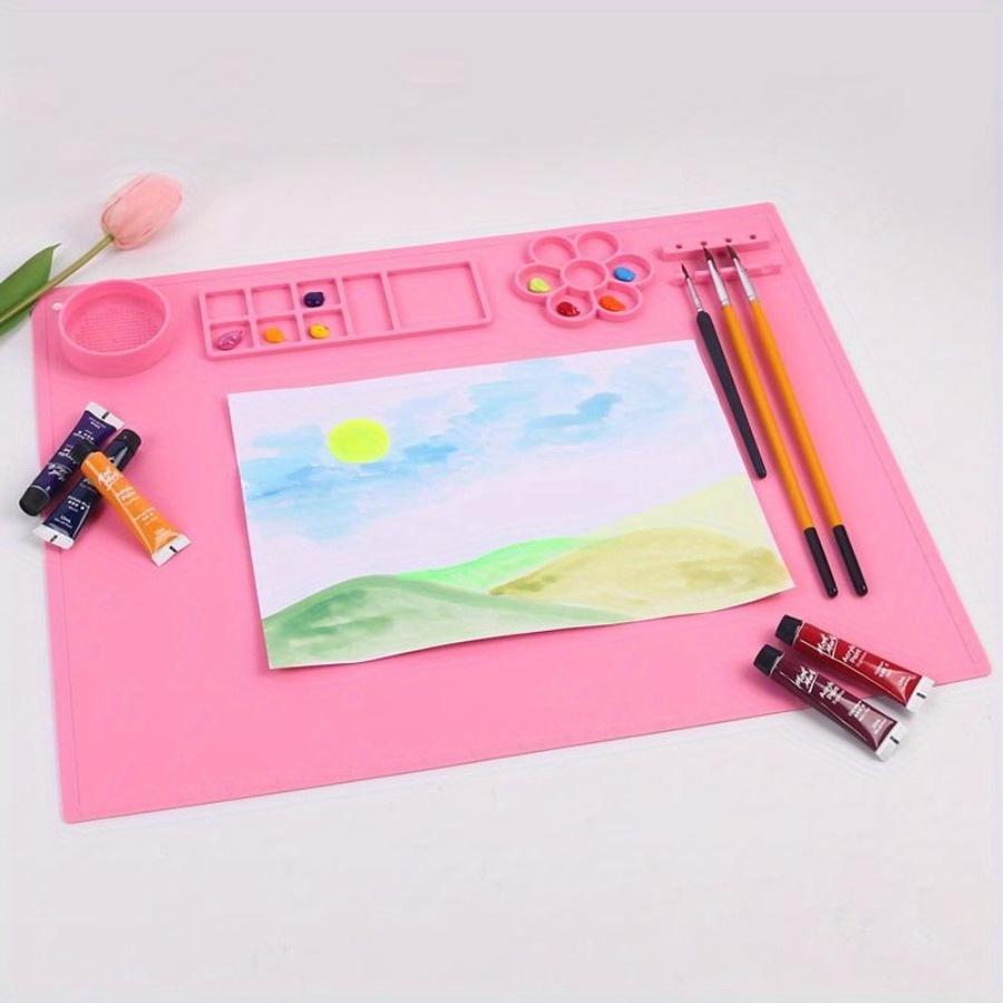 Silicone Painting Mat Kids Art Crafts Pads with Cup and Paint Brush Holder Palette DIY Handmade Mat