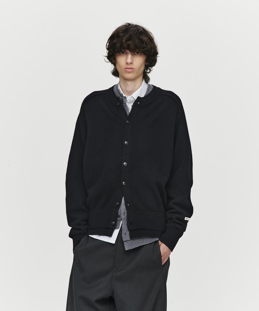 Heute Double Rib Crop Knit Cardigan (Black)