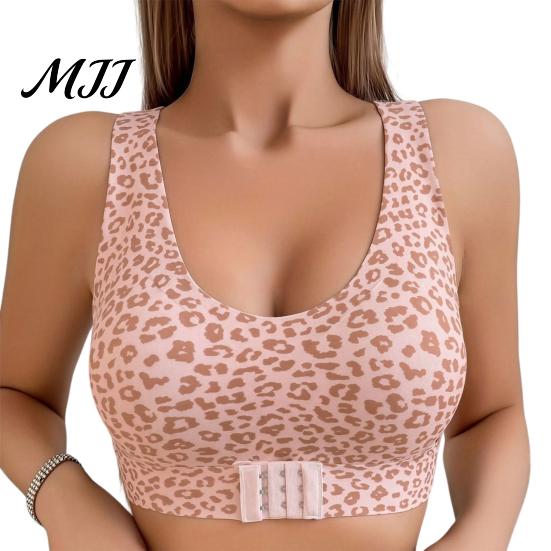 Posture Corrector Bra Women Bra, Leopard Dotted Print Push-Up Seamless No Adjustable Underwire Full Coverage Cross Back Bralette with Front Closure