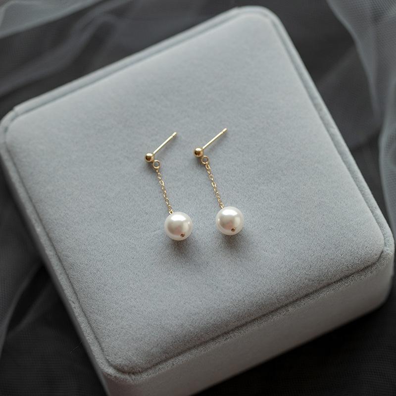 

Great value! The wind is blowing, Qiao Mei s pearl earrings, long super fairy temperament k-bag gold simple earrings, earrings.