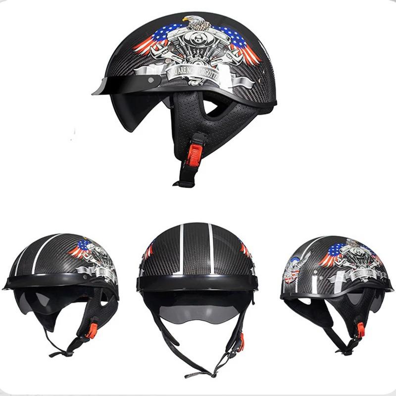 Carbon Fibre Motorcycle Helmet Retro Moto Helmet DOT Approved Capacete De Moto Cycling Half Helmet Motorcycle Equipments