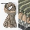 New Gradient Color Vertical Stripe Large Size Scarf for Men Dirty Dye Fringe Gradient Color Cotton Scarf/Shawl