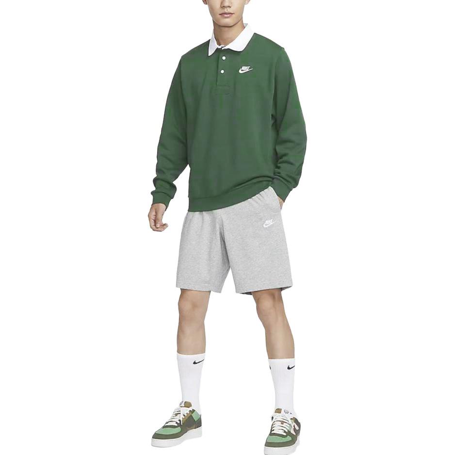 Nike Club Fleece Bushed Back Long Sleeve Polo Shirt 'Green' Men's DX0538-323