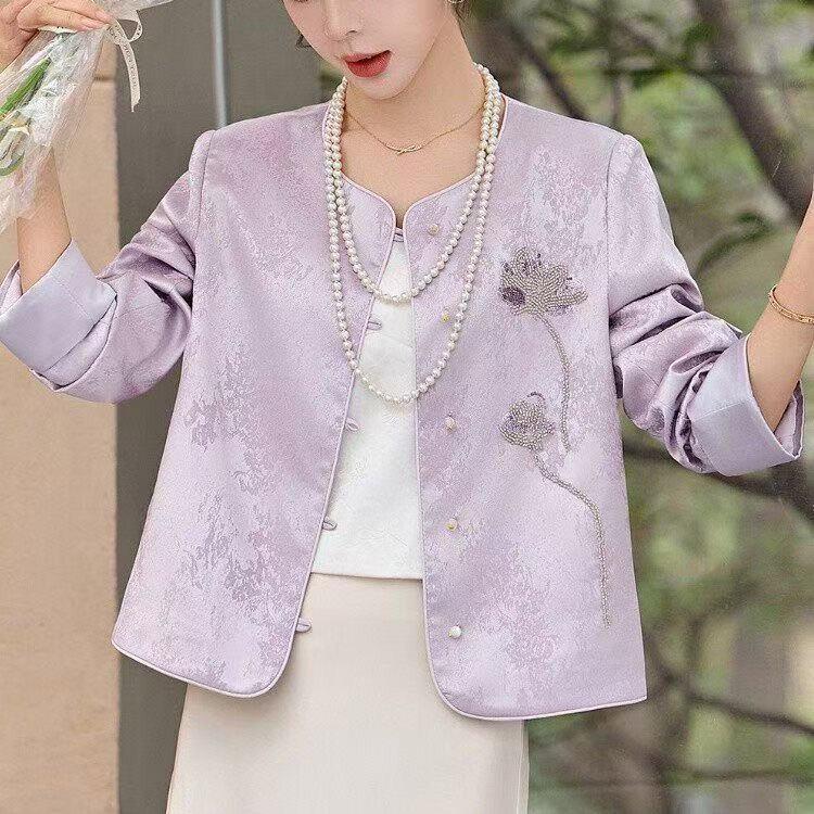 

2026 New Chinese-Style Spring Jacket for Mothers: Tang Suit Top for Middle-Aged and Elderly Women - Spring and Autumn Windbreaker L фіолетовий