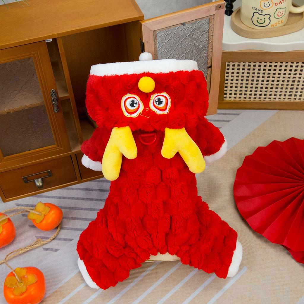 New Year'S Quirky Hooded Pet Four-Legged Coat New Year'S Red Puppy Dog Out Padded Warm Onesie High-Value New Year'S Eve Robes