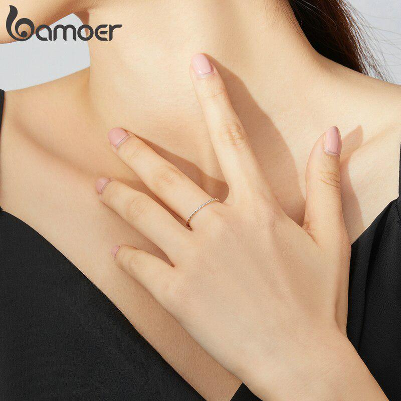 Bamoer Minimalistické kroucené prsteny na prst pro ženy 925 Sterling Silver Hypoalergenní šperk