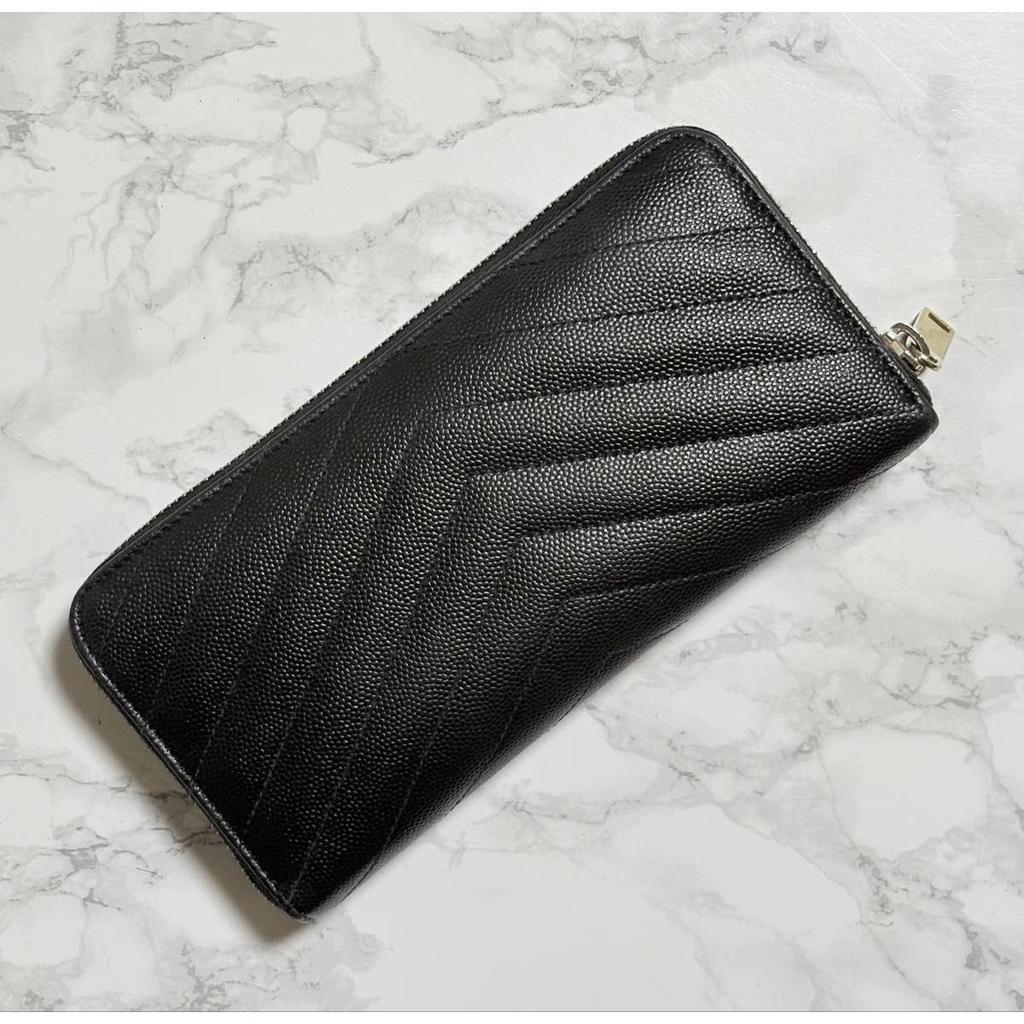 Used SAINT LAURENT Saint Laurent long wallet round zipper black [genuine product]