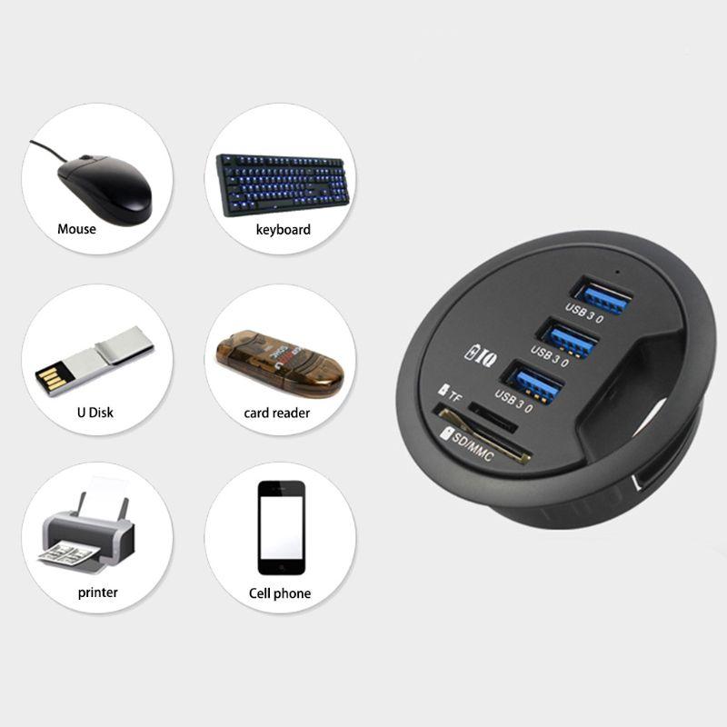 USB HUB Mount In Desk Plug Socket USB 3.0 3Ports With / Card Reader for PC/Tablet USB Splitter