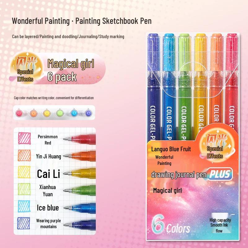 Blue Fruit Glitter Pen & Cartoon Artist Retro Paintbrush - DIY Color Journal for Students