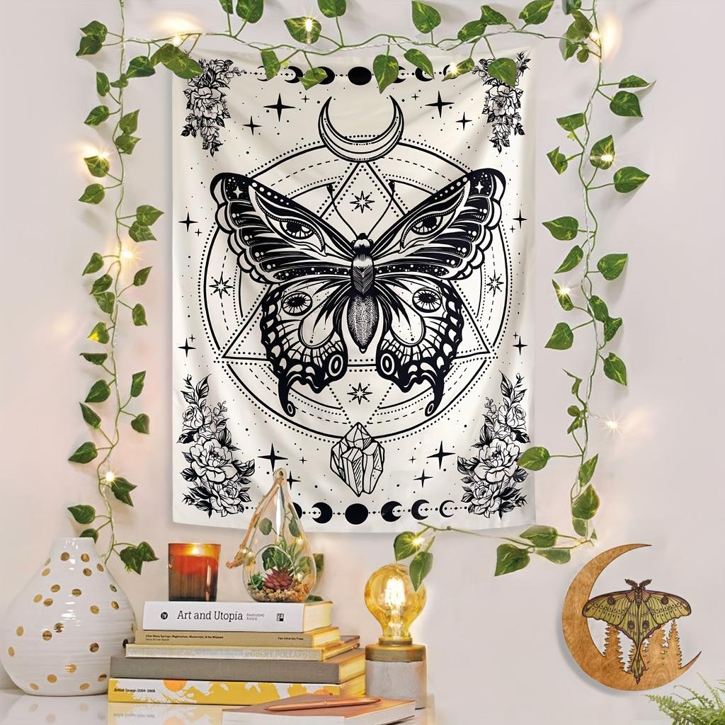 Bohemian Butterfly Tapestry Moth Floral Moon Aesthetic Vertical Vintage Decorative Piece Bedroom Living Room Feature Wall