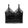 French Lace Satin Camisole Bra, Sexy Deep V Push Up Fixed Cup Bandeau Backless Integrated Lingerie for Women