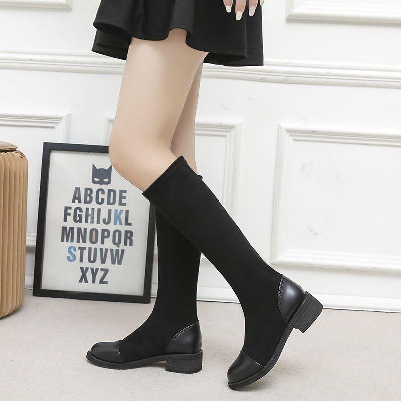2025 Autumn/Winter Over-the-Knee Slimming Chunky Heel Mid-Calf Boots for Petite Women