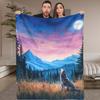 1pc Wolf Howling At the Moonlit Night Digital Printed Design Pattern Blanket, All-Season Soft and Warm Throw, Ideal for Home Bed