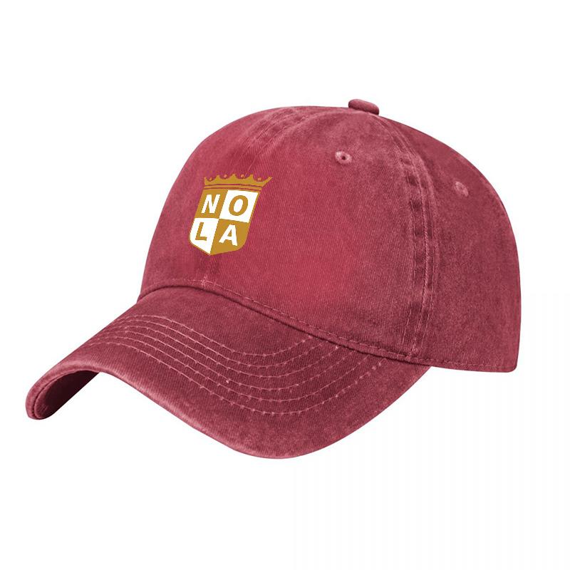 NOLA Shield Gewaschenes Canvas Baseballkappe Dunkelgrau Vintage Verstellbare Mütze Gesticktes Wappen Urbane Mode