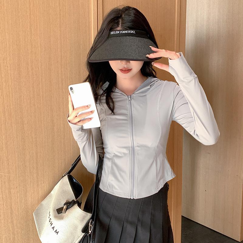 Quality ice silk sunscreen clothing summer thin slim fit tight yoga clothing tight short jacket sunscreen clothing