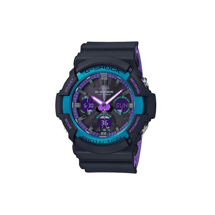 

Casio G-Shock Series Chameleon Color Block Classic Three-Hand Dual Display Sports Waterproof Quartz Movement Resin Strap Men Watches GAS-100BL-1A Black Purple Watch Dial