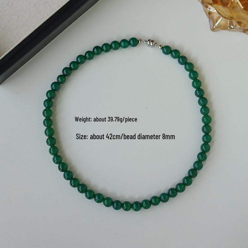Elegante grüne Achat-Perlenkette mit Magnetverschluss
