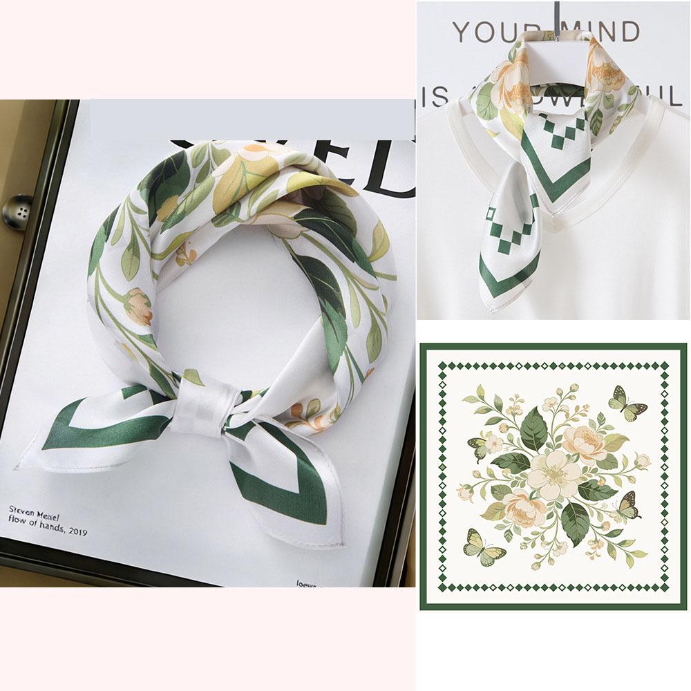 53x53cm 100% Mulberry Silk Scarf Luxury Square Hair Bandana Elegant Head Wrap Neckerchief Sunscreen Shawl for Women