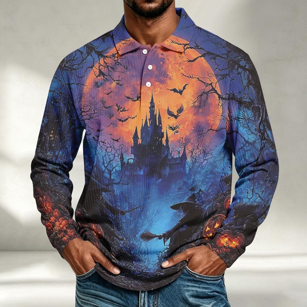 Herren Langarmshirt Halloween-Print Lockerer Schnitt Lässiges Oberteil