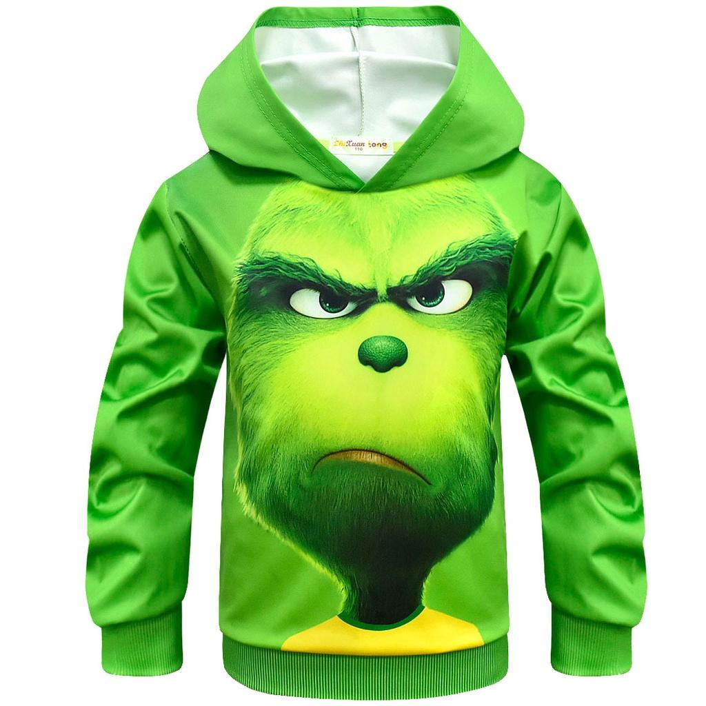 Festive Grinch Pattern Hoodie Kids Sweatshirt Pullover For How The Grinch Stole Christmas Fans