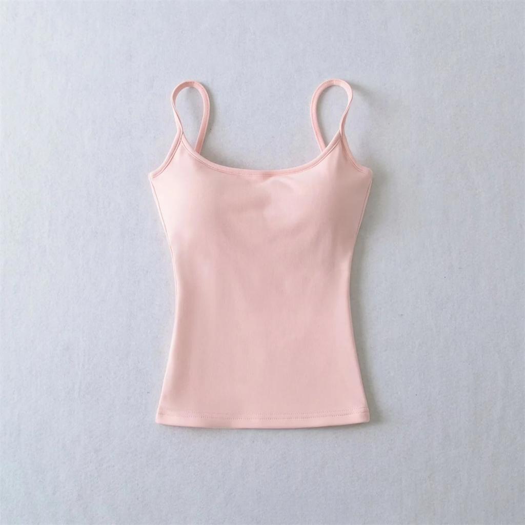 Canottiera da donna con spalline sottili, vestibilità aderente, tinta unita, basic, casual, corta
