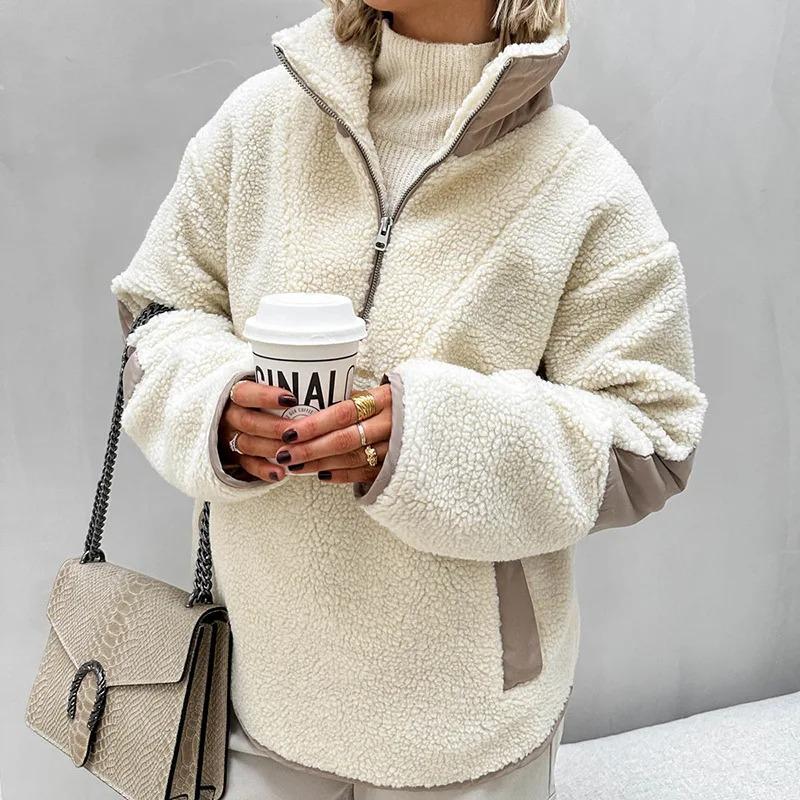 Sudaderas Sudaderas Y2k Plush Loose Stand Collar Pullover Sweatshirt Women Women's Winter Sheepskin Coat