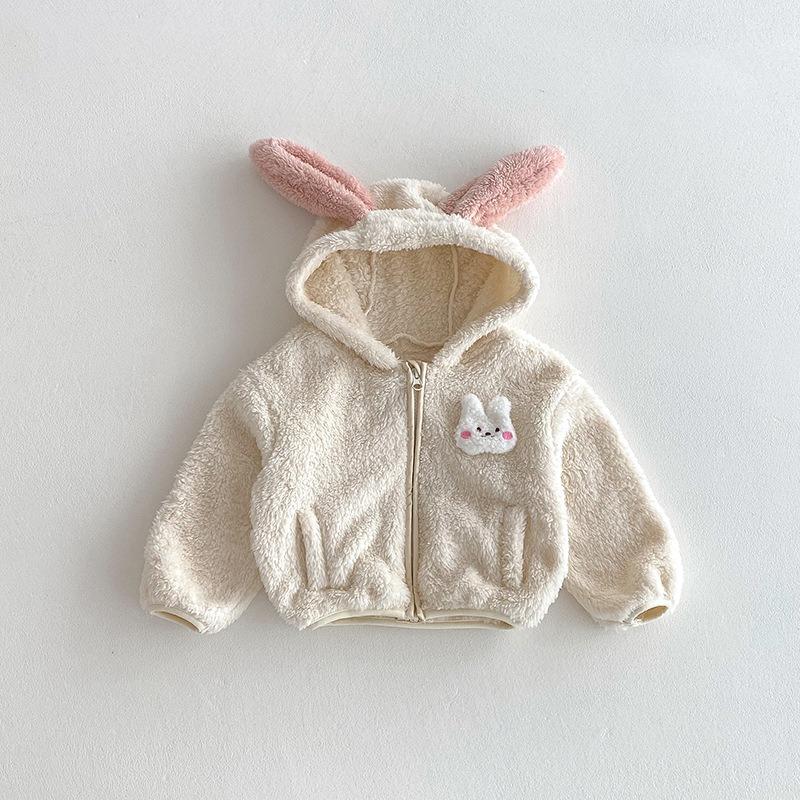 Plüsch Baby Mädchen Jungen Jacke Frühling Herbst Warm halten Reißverschluss Kapuze Oberbekleidung Niedlicher Hase Bär Säuglingsmantel Kinderkleidung