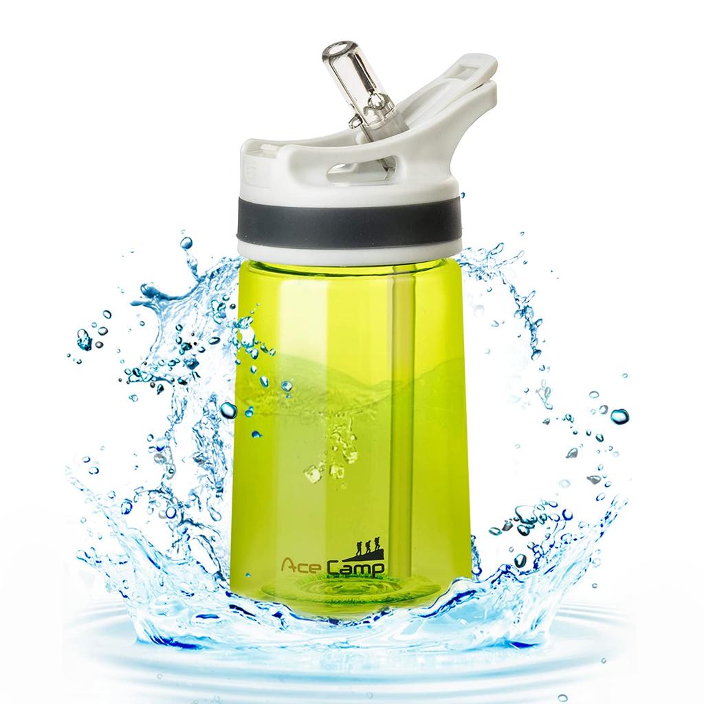 AceCamp BPA-Free Kids' Plastic Water Bottle with Straw, TRITAN Clear Water Bottle, 350ml, Green