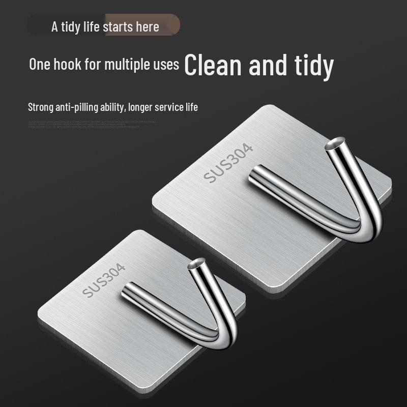 No-Punch Stainless Steel Adhesive Hook for Coats and Hats - Wall-Mounted for Home, Kitchen, and Bathroom Use