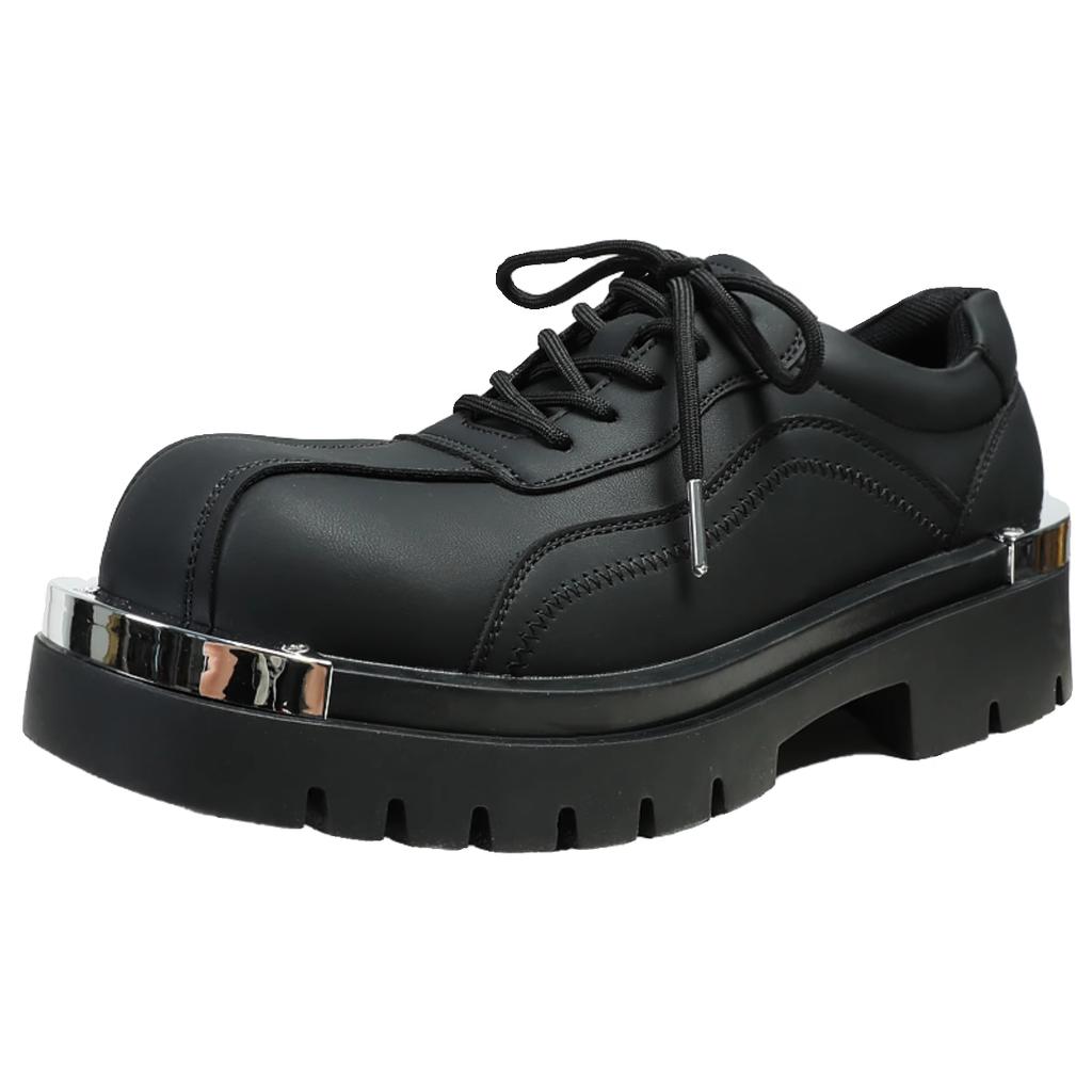 Thick-soled High-end Derby Trendy Casual Leather Men Niche Metal Iron Sheet Decorative Design Versatile Celebrities Shoes