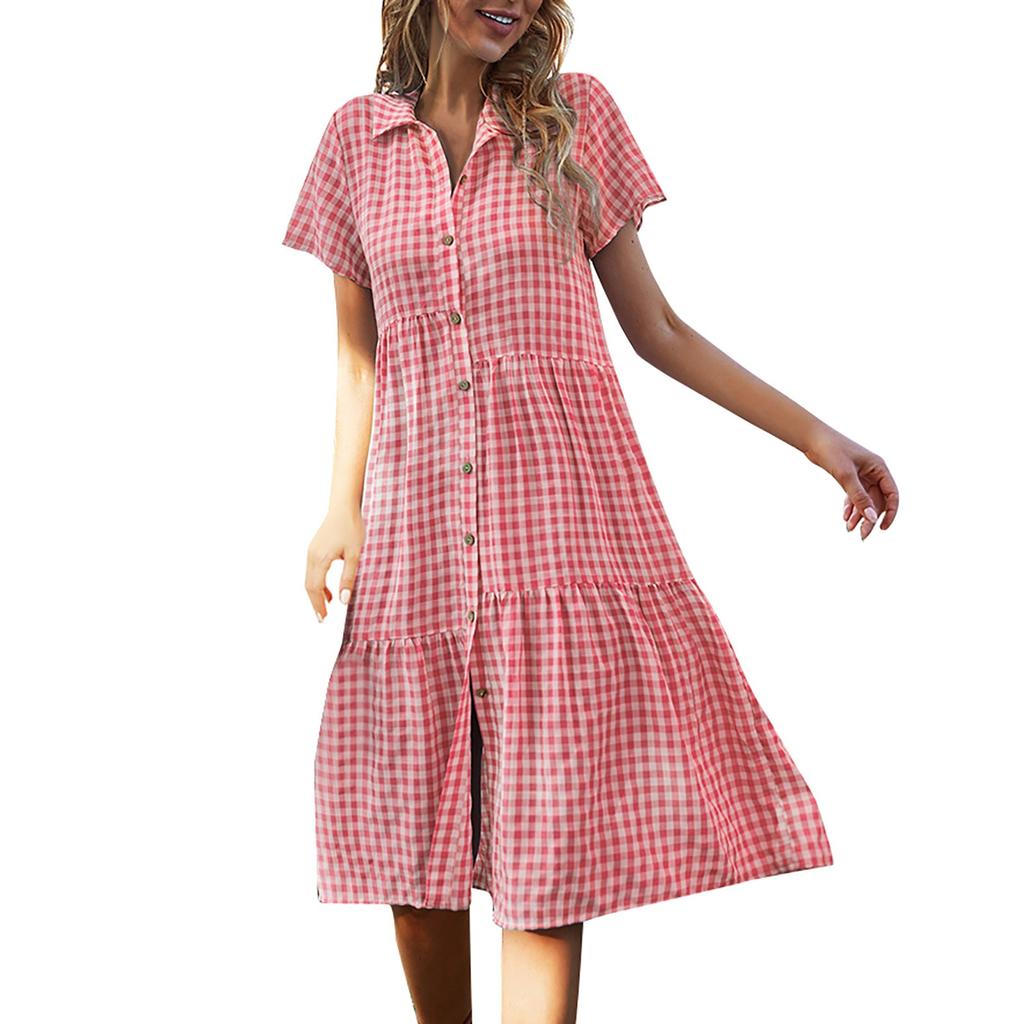 Damenmode-Design Kariertes Kleid Hemdkragen Lässiger Rock