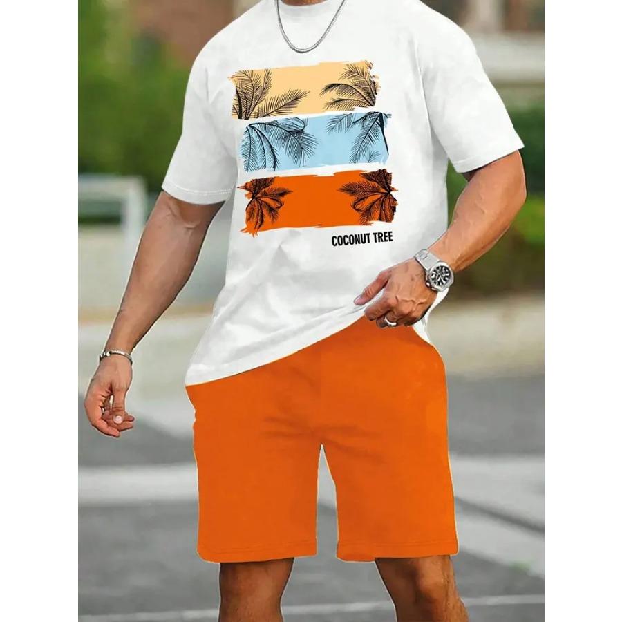 Gradient Print Men's Short Sleeve Shorts Set Hawaiian Men's Fashion Set Summer Men's Casual T-shirt Outdoor Beach Men's Shorts