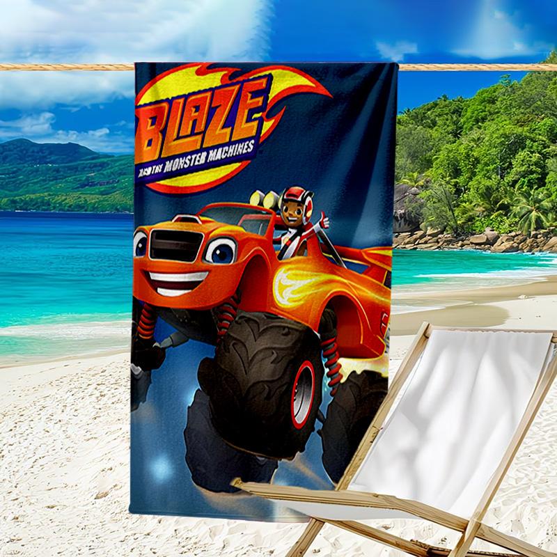 1 Stück Blaze und die Monster-Maschinen (3) Strandtuch, Strand- und Meeresufer-Schwimmbadausstattung, Modisches Muster, Rechteckig, Reiseutensilien