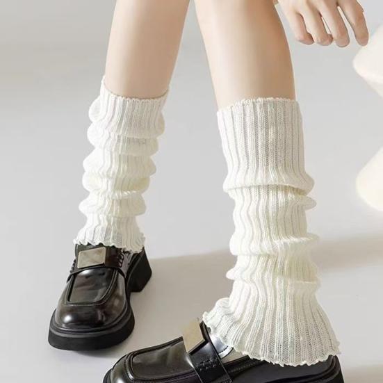 Yousheng Scalloped White Leg Warmers Women Cute Ruffle Leg Sleeves Knitted Scrunch Leg Warmers Calf Sleeves Shoe Cuff Covers for Girls Street Wear