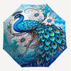 1PC Peacock Flowers Automatic Open/Close Umbrella Compact Folding Umbrella with 8-Rib Shaft lightweight esign, Highquality Fabric1215A