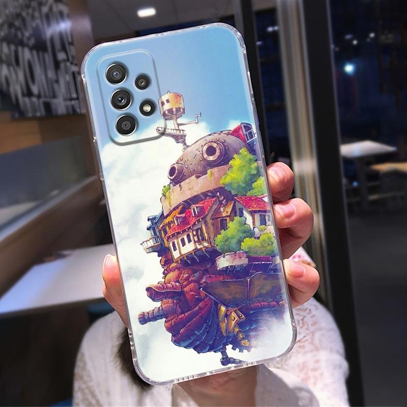 Průhledné pouzdro pro Samsung Galaxy A52 A51 A53 A72 A71 A73 A32 A31 A33 A22 A11 Pouzdro Kryt Miyazaki Hayao Anime Howl's Moving Castle