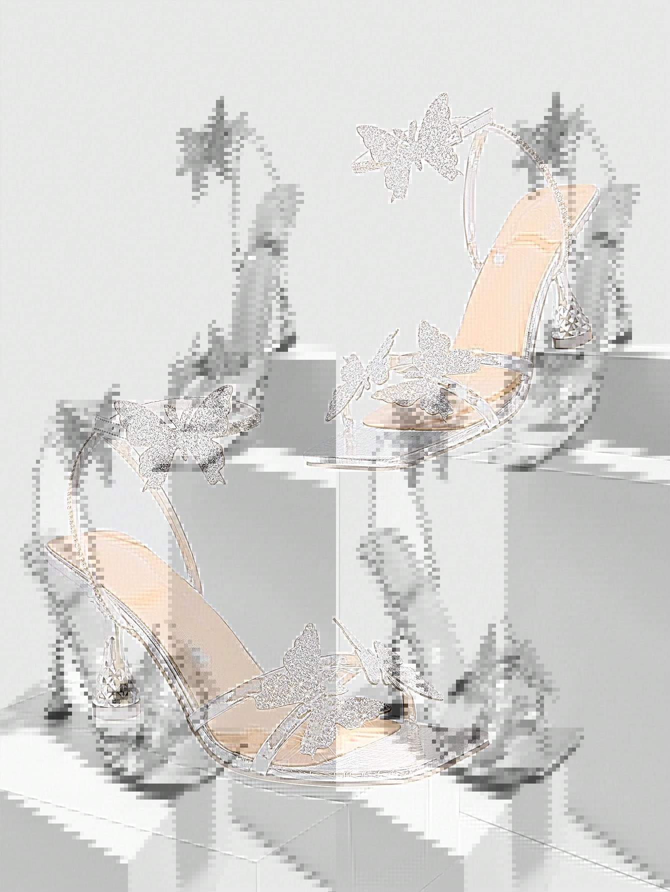 

Women s new butterfly rhinestone cross back strap square head open-toed thick heel sandals women s shoes 41-43 43