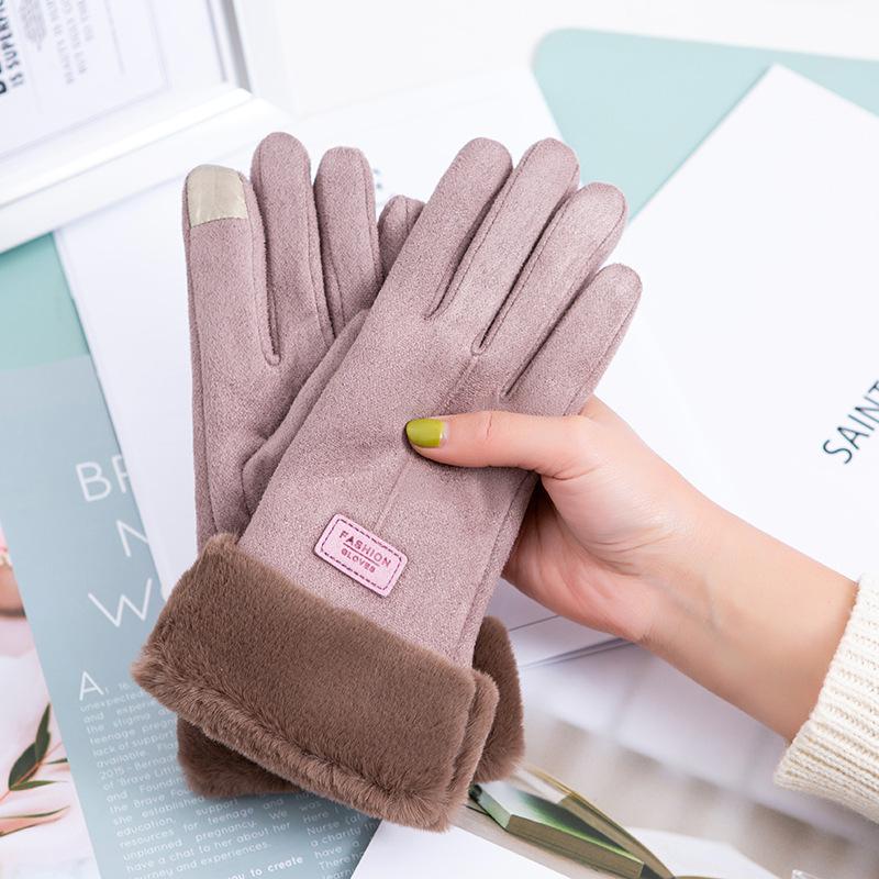 Outdoor Cycling Warm Adult Gloves for Men and Women Autumn and Winter Suede and Arctic Fleece Touch Screen Gloves