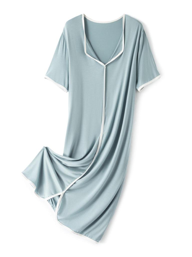 Vestido de Verão Modal Feminino - Manga Curta, Cor Sólida, Caimento Solto, Versátil para Casa ou Exterior