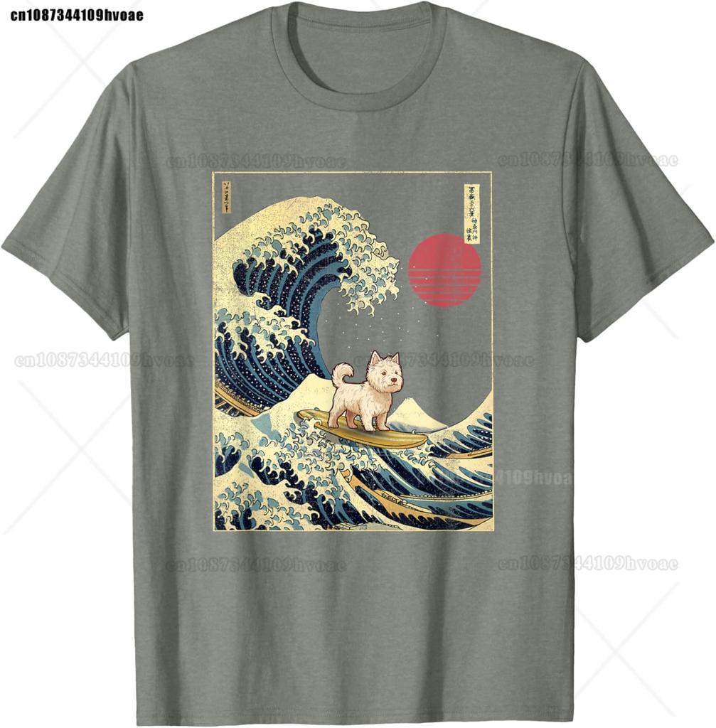 West Highland White Terrier Westie Japanese Kanagawa Wave T-Shirt
