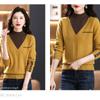 Women Vintage Splicing Panelled Sweaters Autumn Winter Fashion Mock Neck Long Sleeve Casual Slim Knitted Pullovers