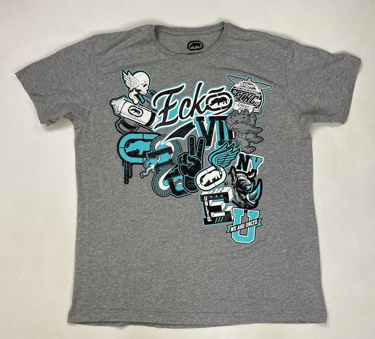 Ecko Unltd Multi Logo Graphic T-shirt Men XL Gray Short Sleeve S