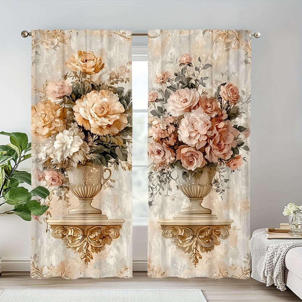 

2 шт. Элегантные полиэстеровые шторы с цветочным букетом и кулиской – Идеально для декора гостиной, спальни, офиса и кухни 53x116cm(2pcs)