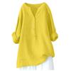 European American Loose Solid Color Stand Collar Button Long Sleeve Cotton Linen Top