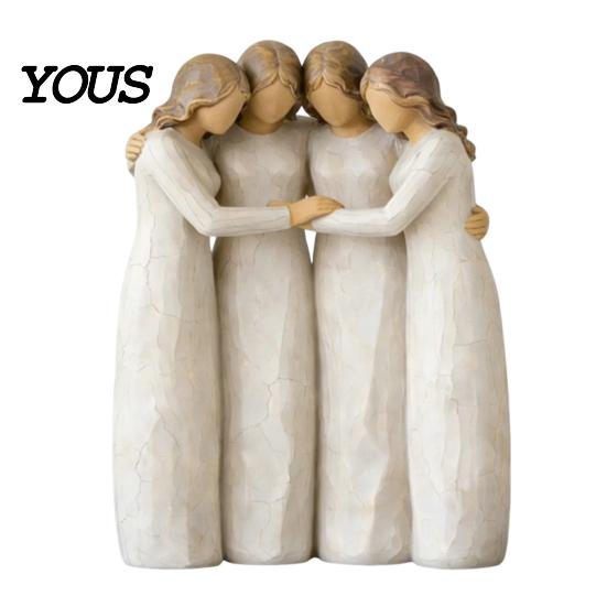 Decorative Tabletop Figurines Sisterhood Wooden Figurine, Handcrafted Friendship Sculpture for Living Room Statues Bedroom Ornament, Warm Home