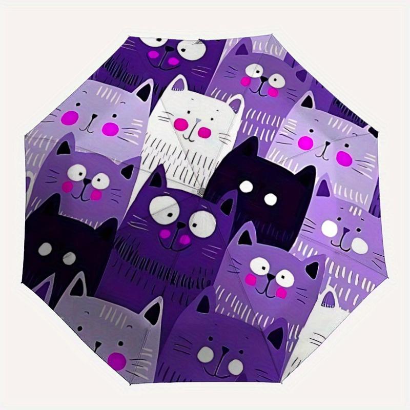 

1pc Purple Cats Automatic Open/Close Umbrella, Umbrella with cartoon Design, Portable Compact Umbrella for Men & Women, Good Holiday Gift yy