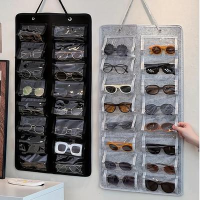 1 st väggmonterad glasögonorganisatör med 16 filtfack - dammtät, multifunktionell hängande organizer för hem/kontor