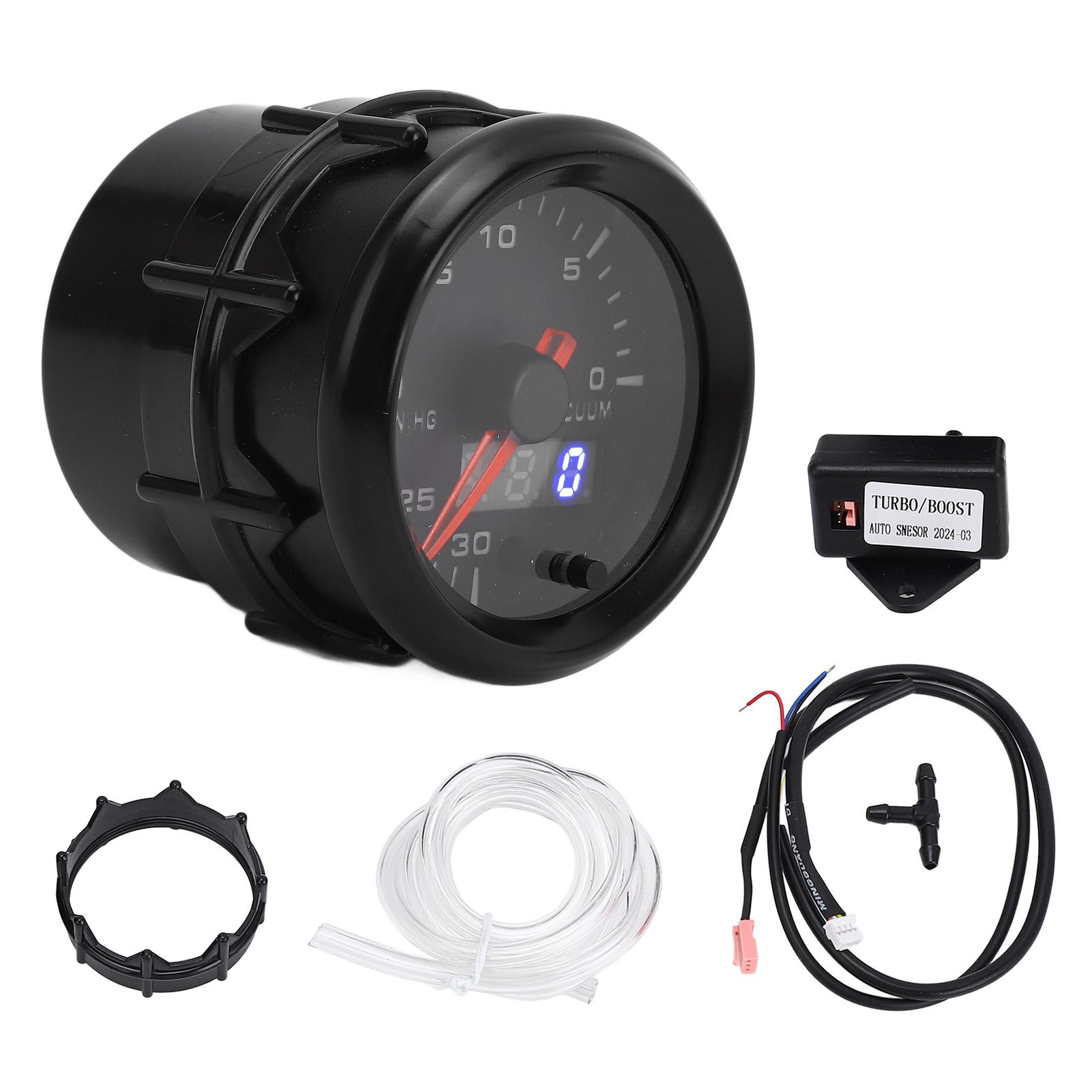 52mm Vacuum Gauge DC Pointer Digital Display 0 to 30 IN.HG Automotive Vacuum Meter Kit for All DC12V Vehicles