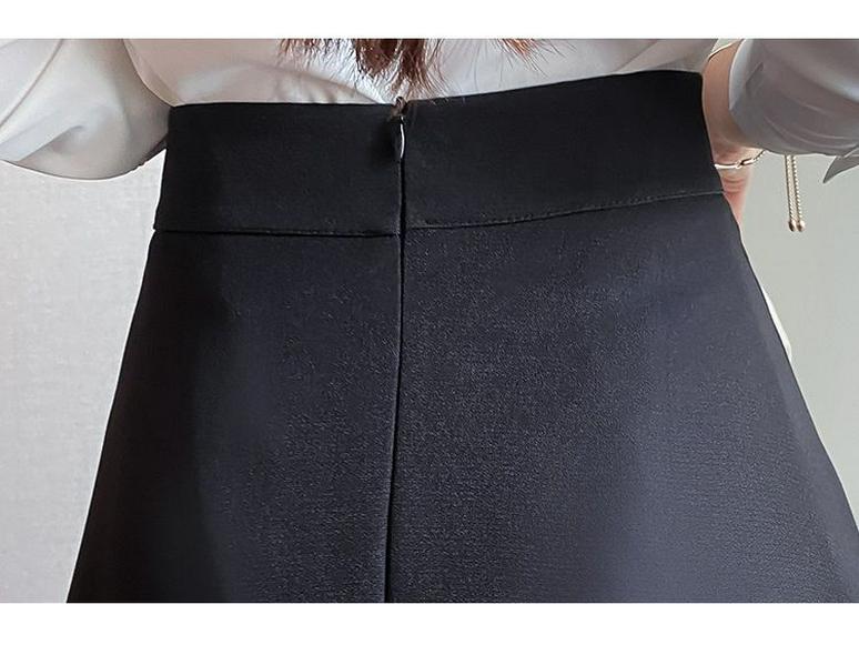 Petite Women's Black High-Waisted A-Line Pleated Mid-Length Skirt - Summer Professional Umbrella Style