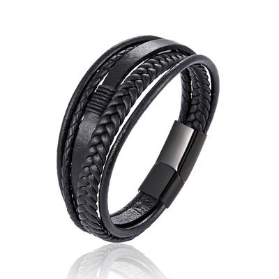 European & American Style Braided Leather Bracelet - Trendy Hand-Woven Design for Men